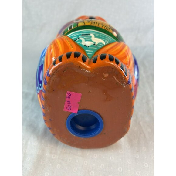 Vintage Mexican Talavera Owl Coin Bank Hand Painted Folk Art Pottery Stopper - Picture 7 of 8